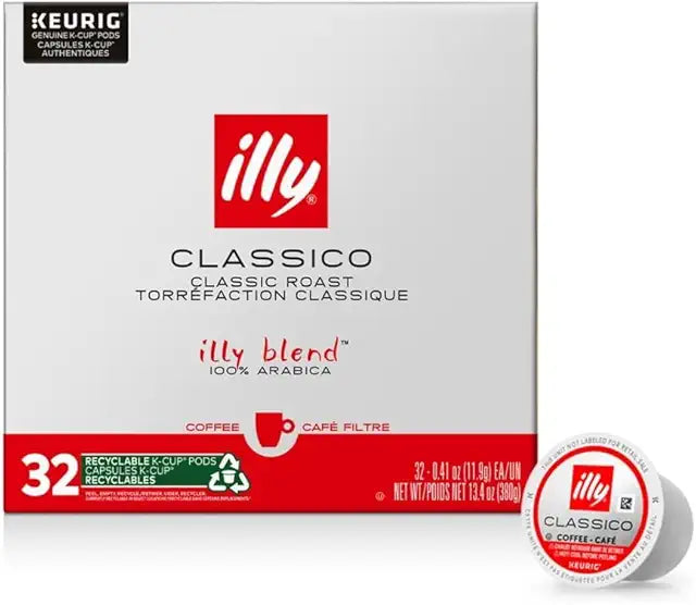 illy Coffee K Cup, Pods for Keurig Machines, Classico Medium Roast, 100% Arabica, Premium Italian Coffee, 32 Count, 1 Pack