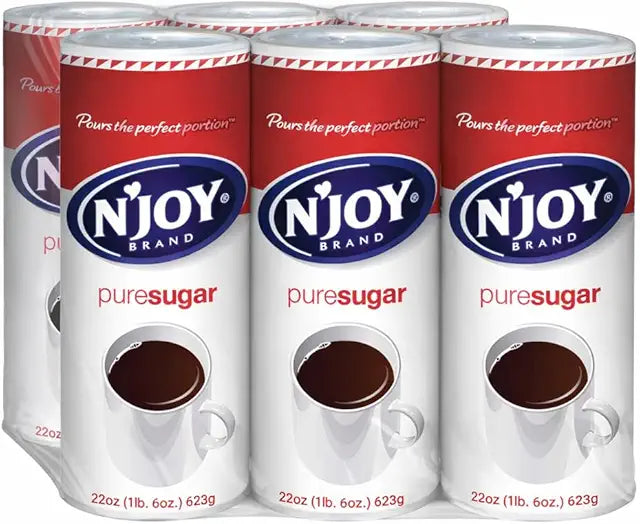 N'Joy Sugar Canister | 20 Ounce, Pack of 6 | 100% Pure Granulated Sugar| Easy Pour Lid, Bulk Size