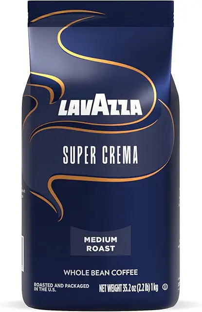 Lavazza Super Crema Whole Bean Coffee, Medium Espresso Roast, Arabica and Robusta Blend, 2.2 lb Bag