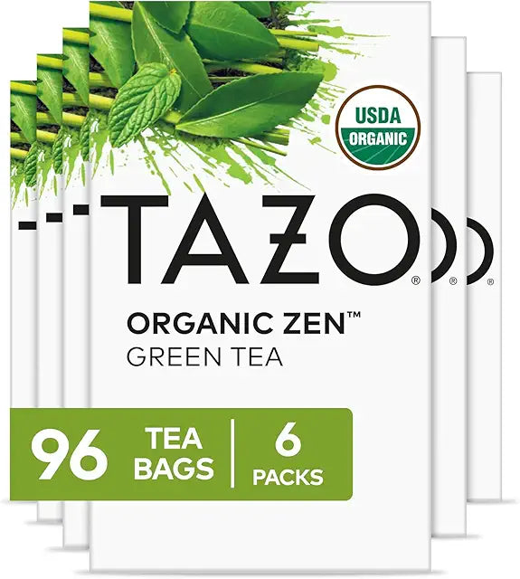 TAZO Organic Zen Green Tea Bags, Caffeine Free Tea with Refreshing Lemongrass & Spearmint, 96 Total Tea Bags (16ct - Pack of 6)