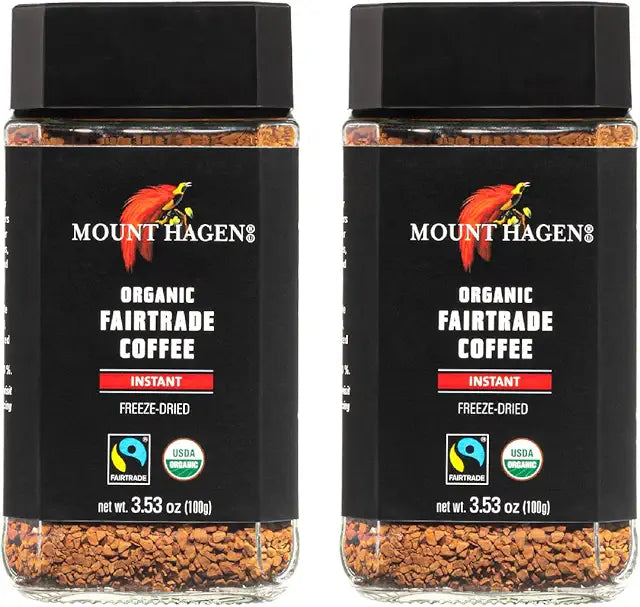 Mount Hagen 3.53oz Organic Freeze Dried Instant Coffee - 2 pack | Eco-friendly Coffee Made From Organic Medium Roast Arabica Beans | Fair-Trade Coffee Instant [2 x 3.53oz Jar]