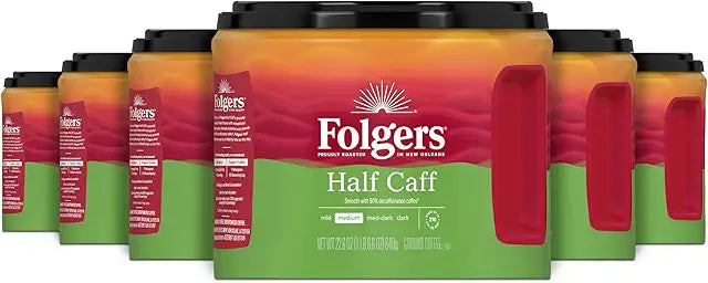 Folgers Half Caff Medium Roast Coffee, 22.6 Oz. Canister (Case of 6)