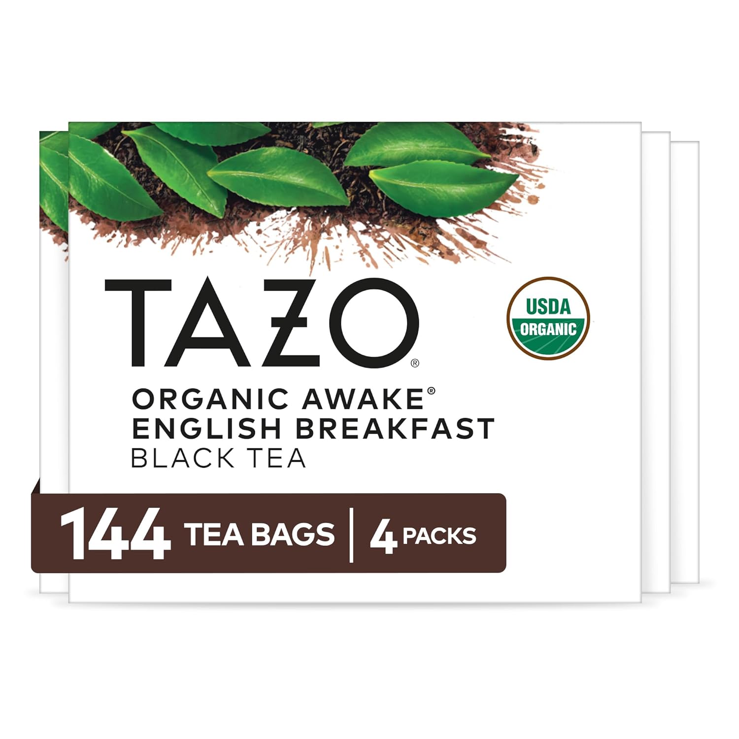 TAZO Organic Awake English Breakfast Black Tea Bags, Bold Black Tea, 144 Total Tea Bags (36ct - Pack of 4)