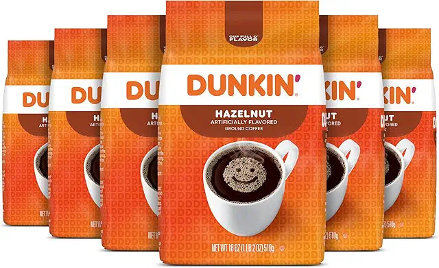Dunkin' Hazelnut Flavored Ground Coffee, 18 Ounce (Pack of 6)