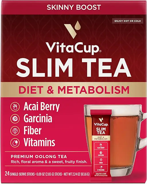 VitaCup Slim Instant Tea Packets For Diet Support, Oolong tea w/B Vitamins, Garcinia, Inulin & Acai, On-the-go Instant Sticks, 24 Ct