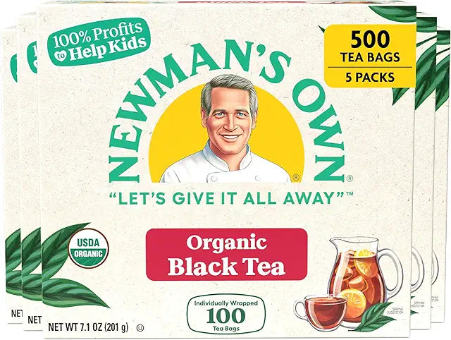 Newman’s Own Organic Black Tea, 100 Tea Bags, Pack of 5, USDA Organic