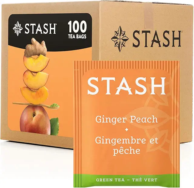 Stash Tea Ginger Peach Green Tea & Matcha Blend, Box of 100 Tea Bags (Packaging May Vary)