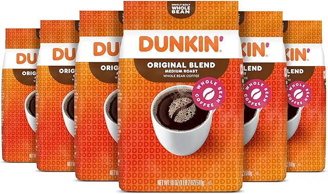 Dunkin' Original Blend Medium Roast Whole Bean Coffee, 18 Ounce (Pack of 6)