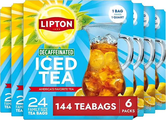 Lipton Decaf Black Iced Tea Bags, Zero Calories, 144 Total Tea Bags (24ct - Pack of 6)
