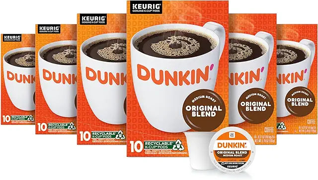 Dunkin’ Original Blend Coffee, Medium Roast, K-Cup Pods, Keurig K-Cup Pods, 10 Count Boxes (Pack of 6)