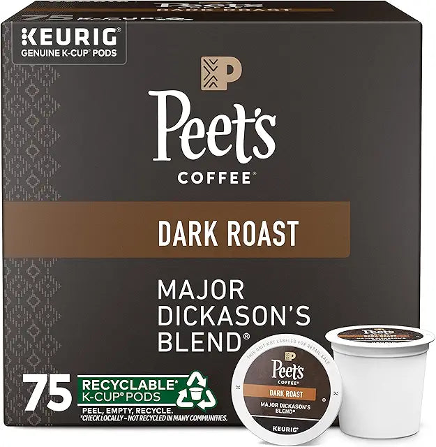 Peet's Coffee, Dark Roast Keurig K-Cup Pods, 100% Arabica Coffee - 75 Count (1 Box of 75 Pods)
