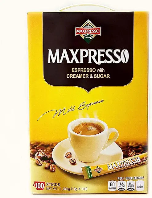 Maxpresso 3 in 1 Korean Instant Coffee Mix - Single Serve Sticks 100 Packets Premium Blend