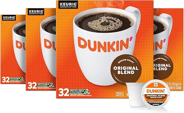 Dunkin' Orignal Blend Medium Roast Whole Bean Coffee, Keurig K-Cup , 32 Count Boxes (Pack of 4)