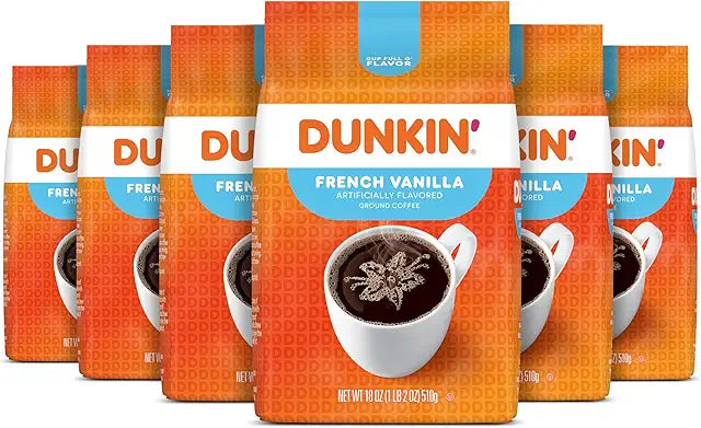 Dunkin' French Vanilla Flavored Ground Coffee, 18 Ounce (Pack of 6)