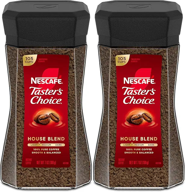 NESCAFÉ Taster's Choice Instant Coffee, Light Medium Roast, House Blend, 2 Jars (7 Oz Each)