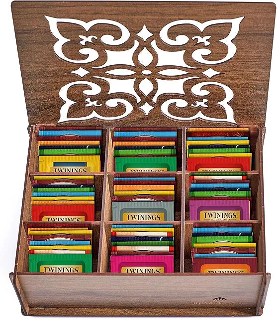 Twinings Tea Sampler Collection – 80 Tea Bags, 20 Flavours/Assorted Tea, Gift Set in Decorative Bamboo Box – Wooden Organizer Tea Chest Included – Ideal for Home, Office, Family & Friends (Bamboo Box)
